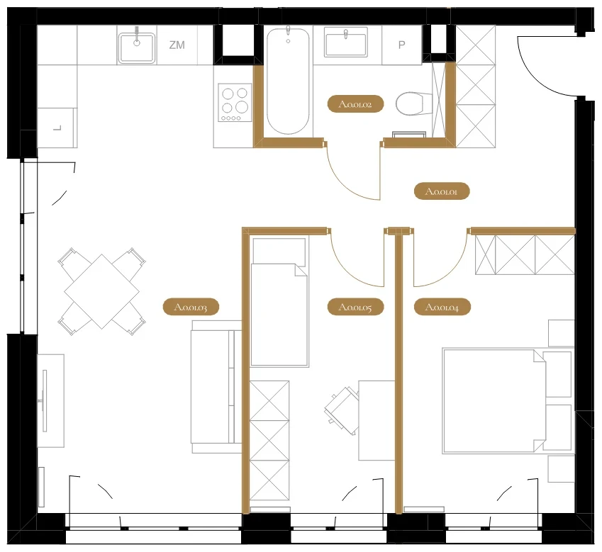 Rzut techniczny apartamentu A.01