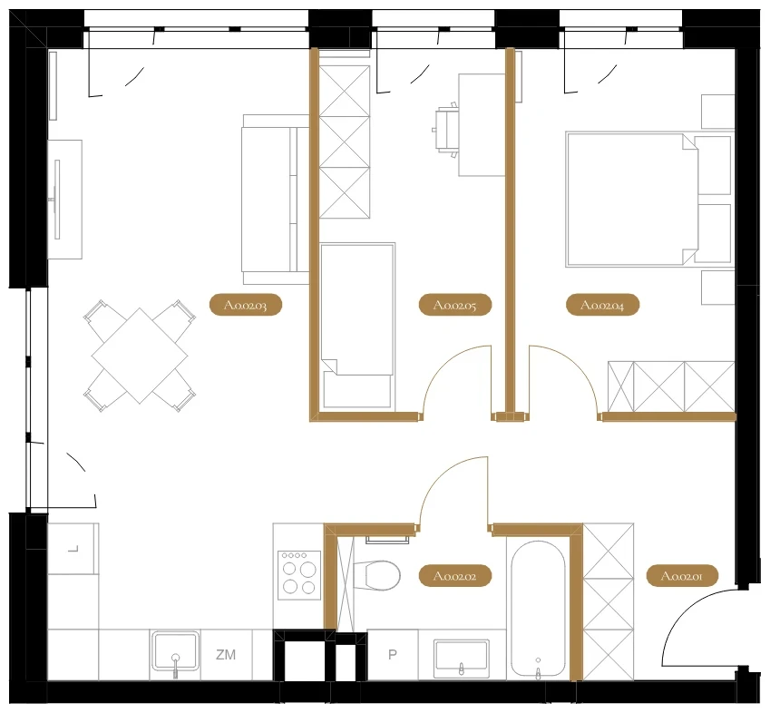 Rzut techniczny apartamentu A.02