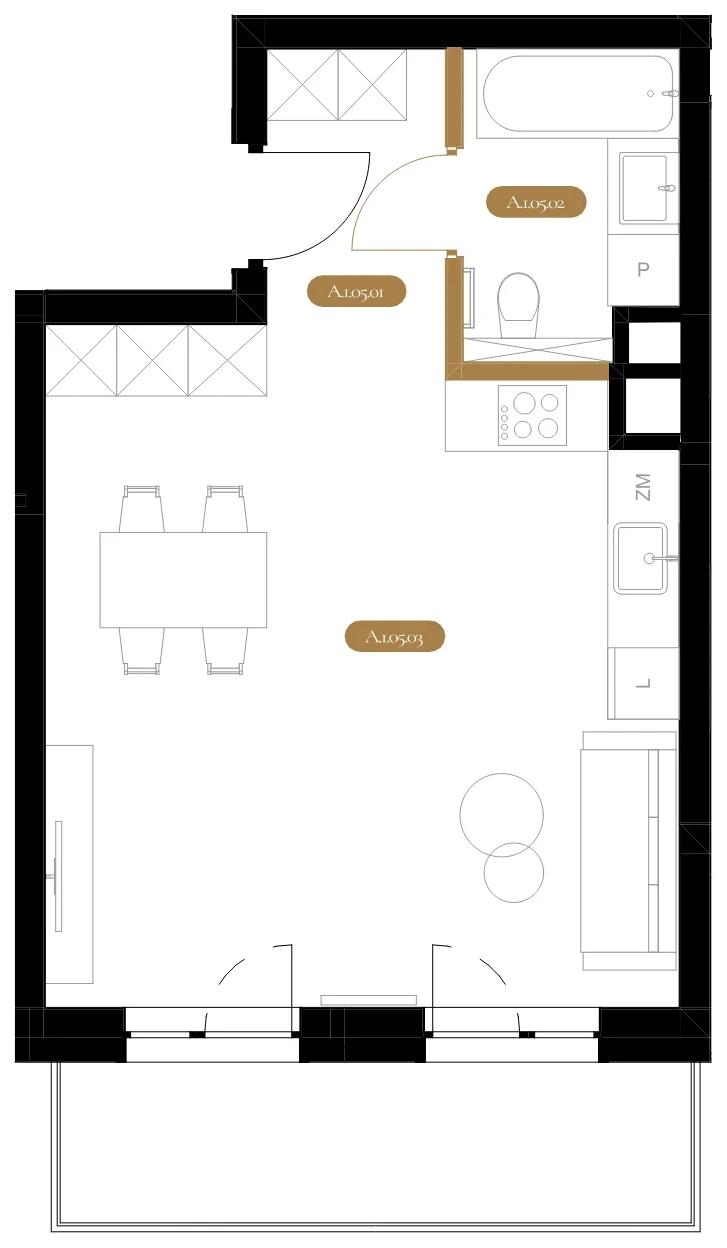 Rzut techniczny apartamentu A.05