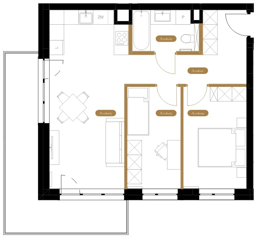 Rzut techniczny apartamentu A.06