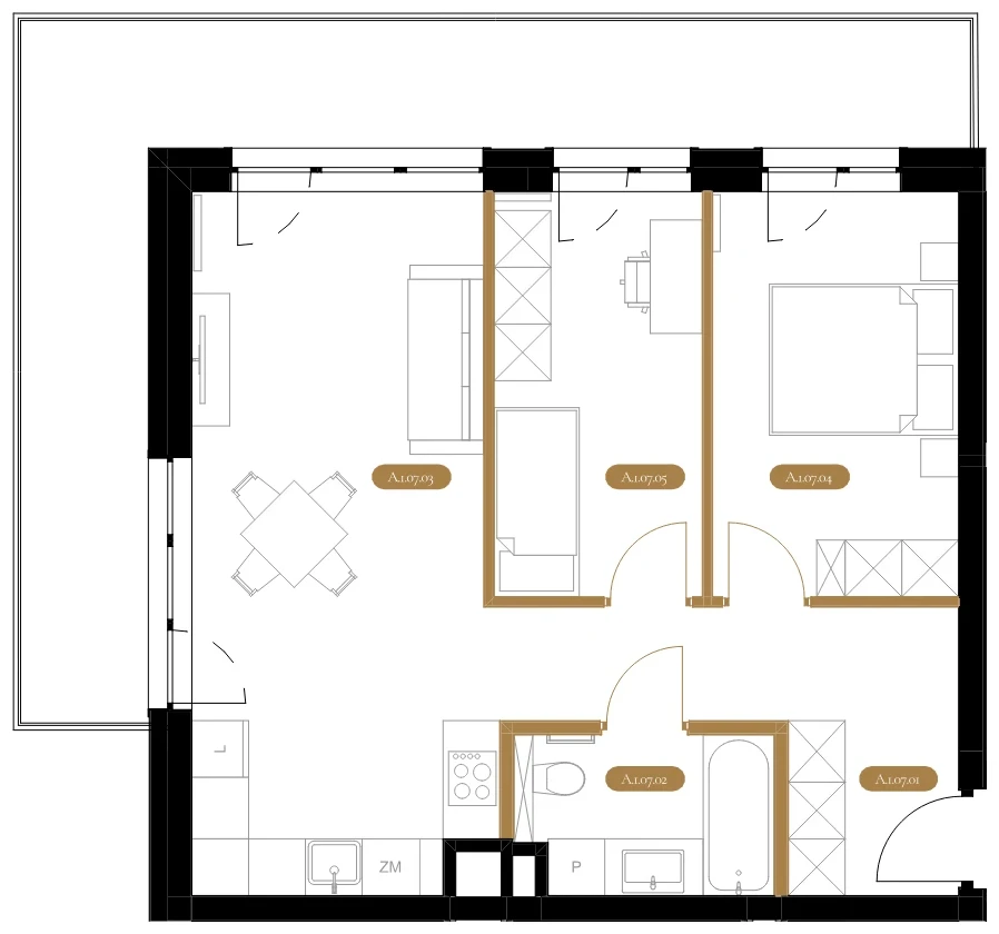 Rzut techniczny apartamentu A.07