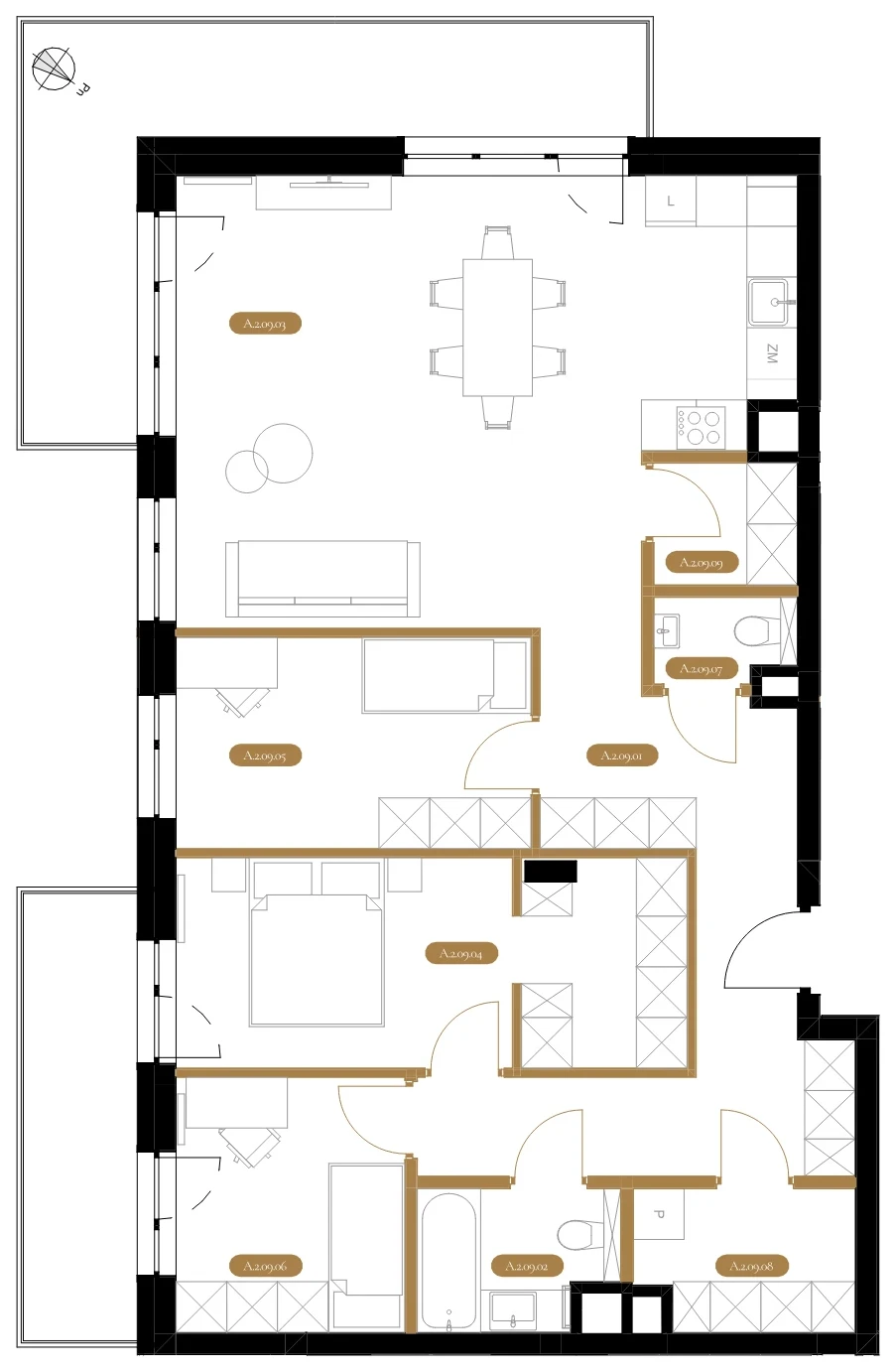 Rzut techniczny apartamentu A.09