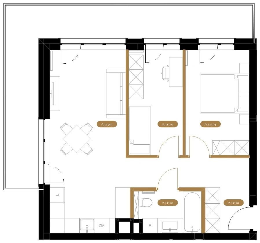 Rzut techniczny apartamentu A.13