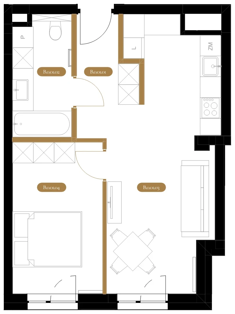 Rzut techniczny apartamentu B.01
