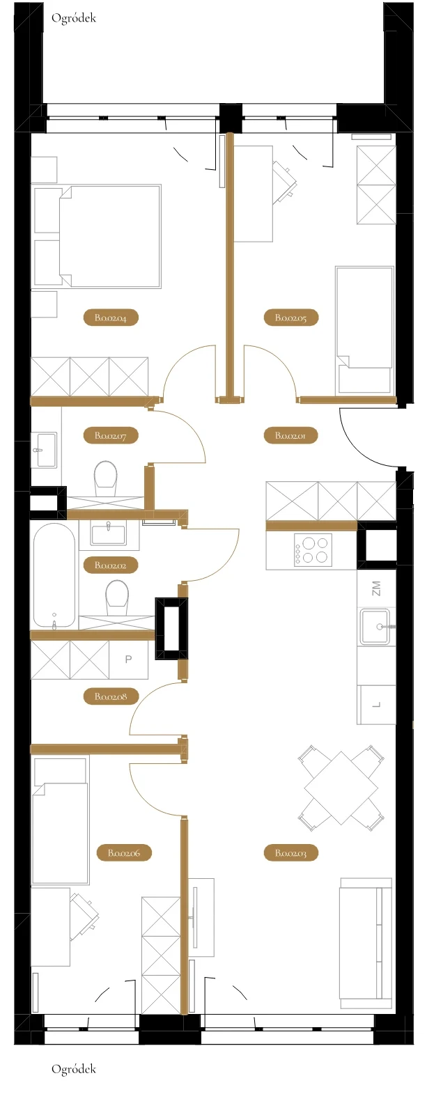 Rzut techniczny apartamentu B.02