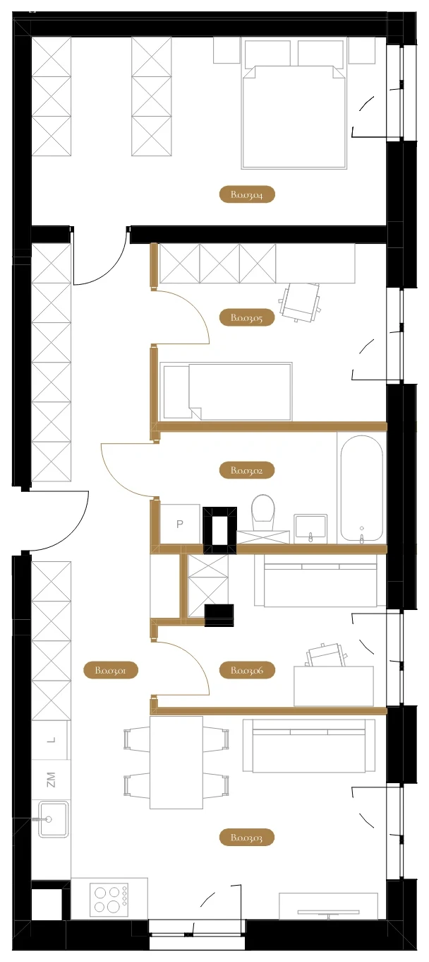 Rzut techniczny apartamentu B.03
