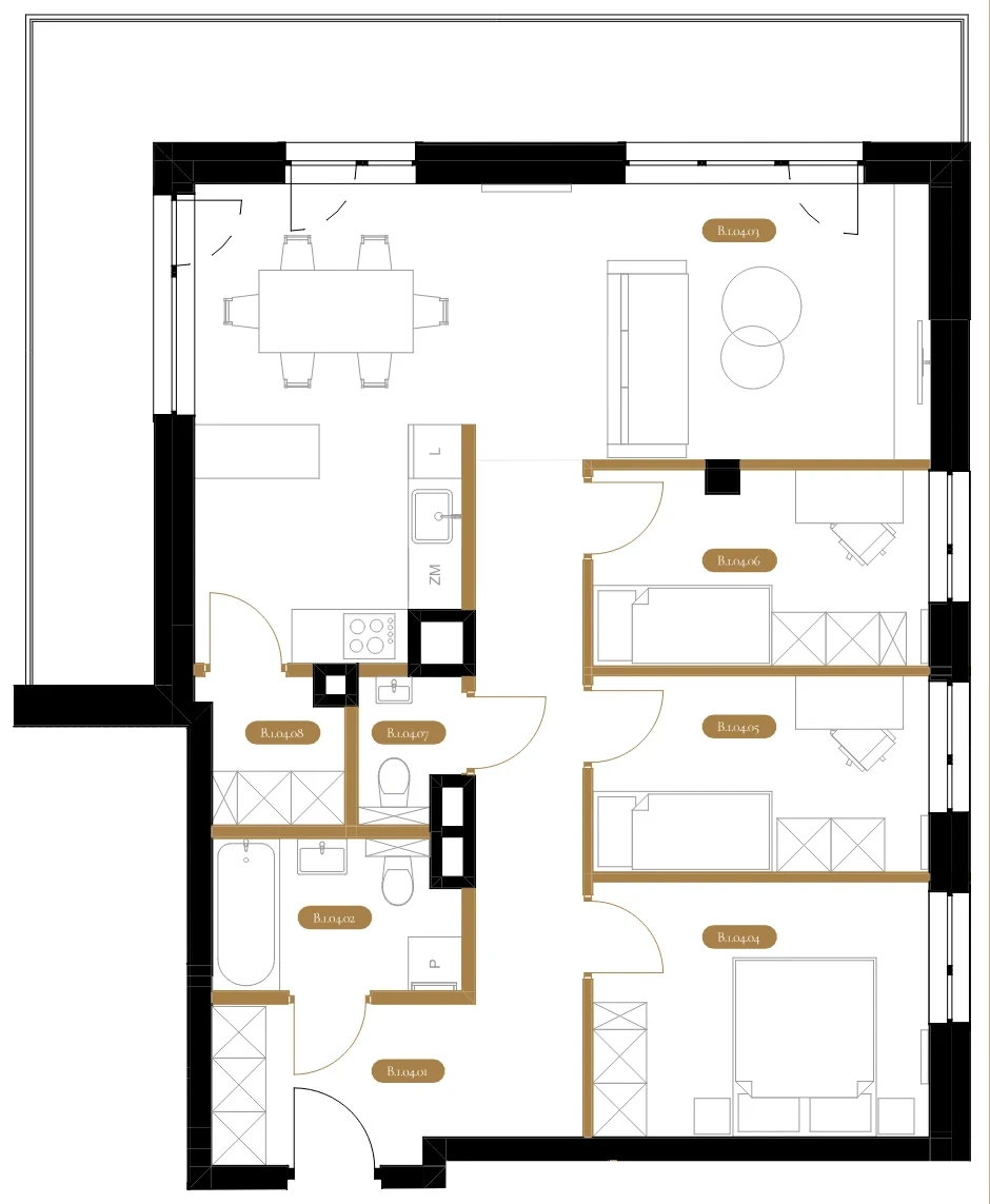 Rzut techniczny apartamentu B.04