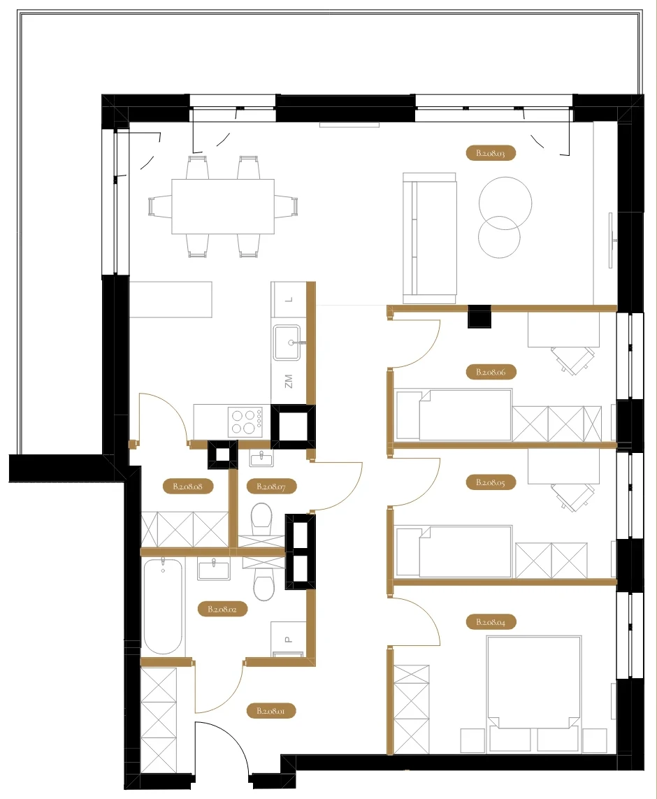 Rzut techniczny apartamentu B.08