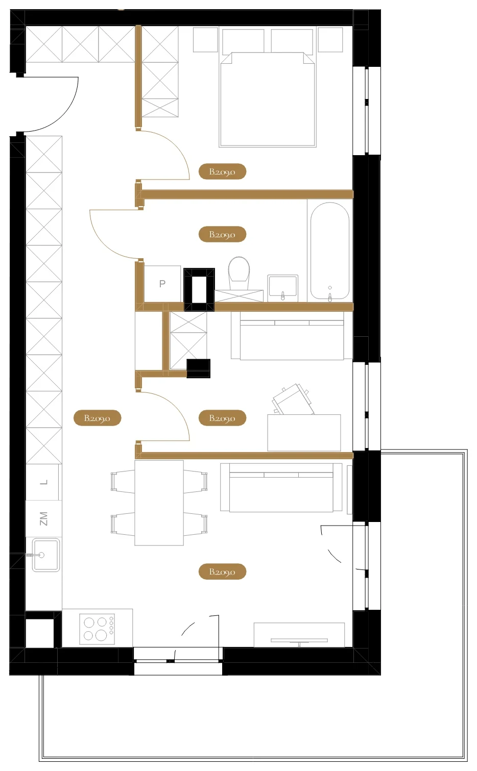 Rzut techniczny apartamentu B.09