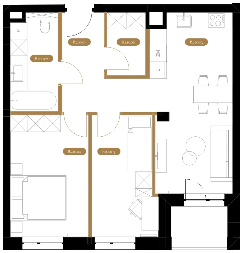 Rzut techniczny apartamentu B.10