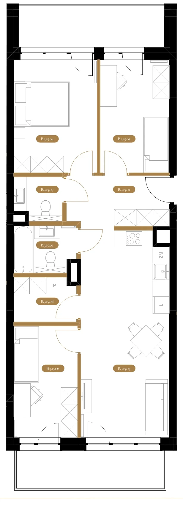 Rzut techniczny apartamentu B.15